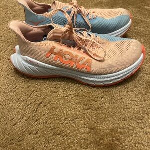 Hoka Carbon X3 Women's Peach and Light Blue Athletic Running Shoes Size 8B